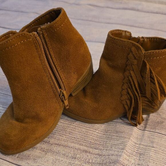Sugar Brown Suede Ankle Boots with Fringe - Picture 1 of 7